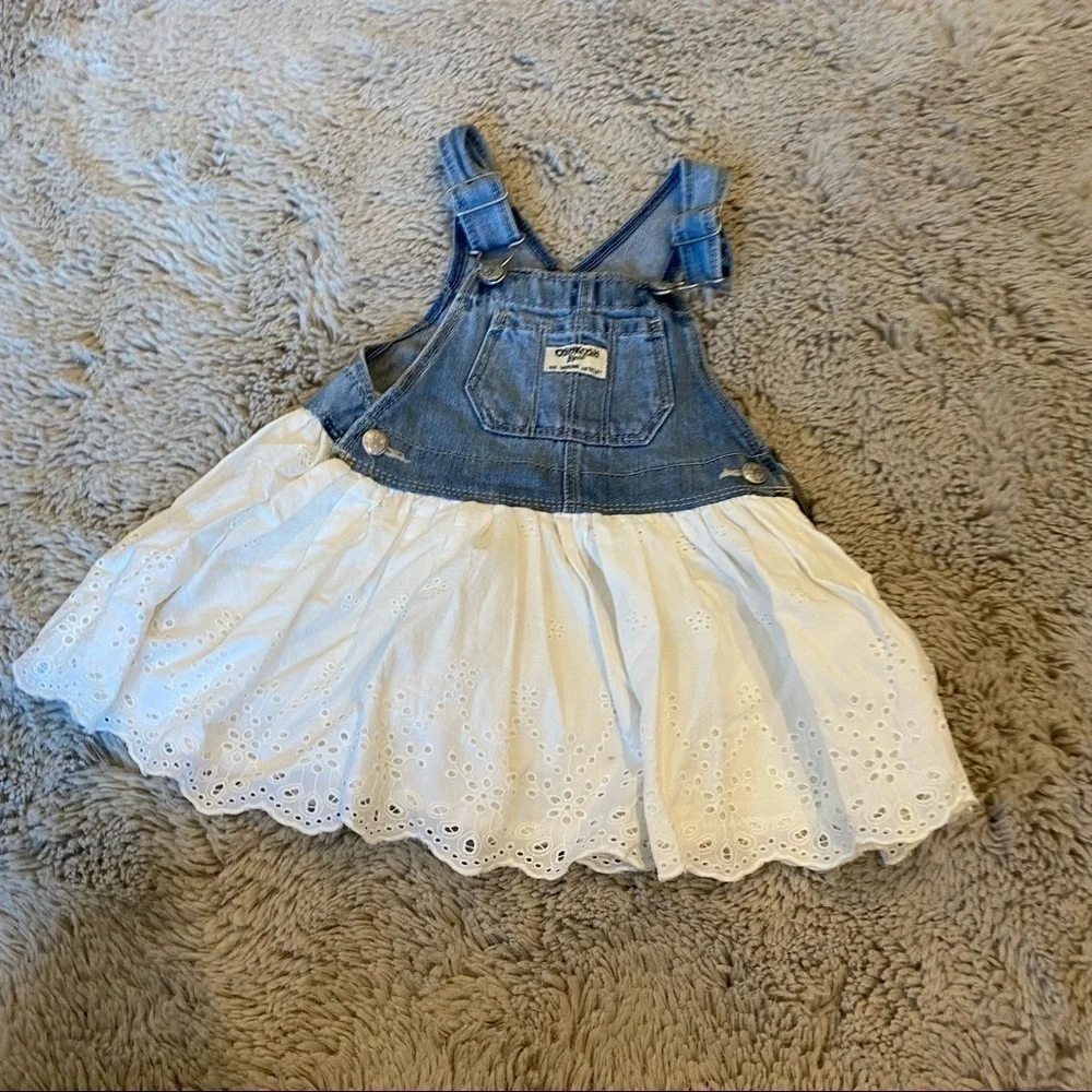 Osh Kosh denim overalls dress eyelet 18m NWT